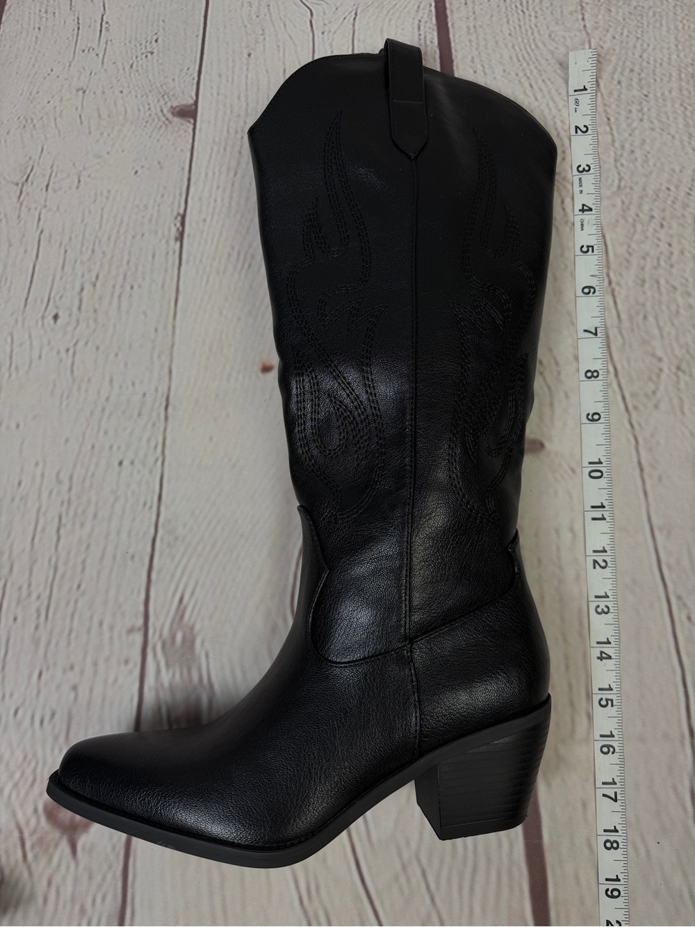 Women's NEW black western cowgirl knee-high heeled pointed toe boots, size 6 - Picture 14 of 16